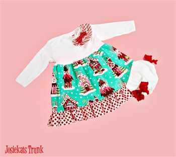 Christmas Gingerbread House Babydoll Dress Set