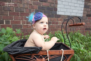 1930's The Anna Headband Blue Silk Pink Velvet