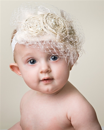 1940's The Edith Headband Veil Creme Silk and Pearl