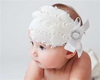 1930's The Harlow Feather Headband Snow White Glitz