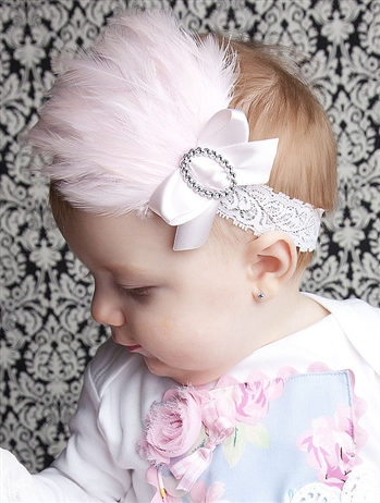 1940's The Ingrid Feather Headband Powder Pink Luxe