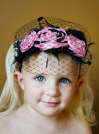 1940's The Lana Headband Veil Pink and Black Silk