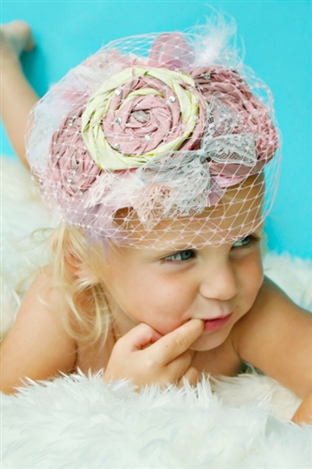 1940s The Roxie Headband Veil Pink Silk and Crystal