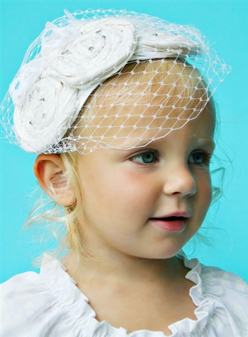 1940s The Veronica Headband Veil White Silk and Crystal