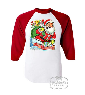 Santa Baseball Red and White Tee