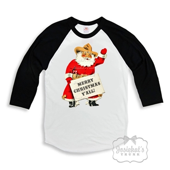 Texas Santa Baseball Black and White Tee