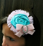 Shabby Tattered Aqua Rose Headband
